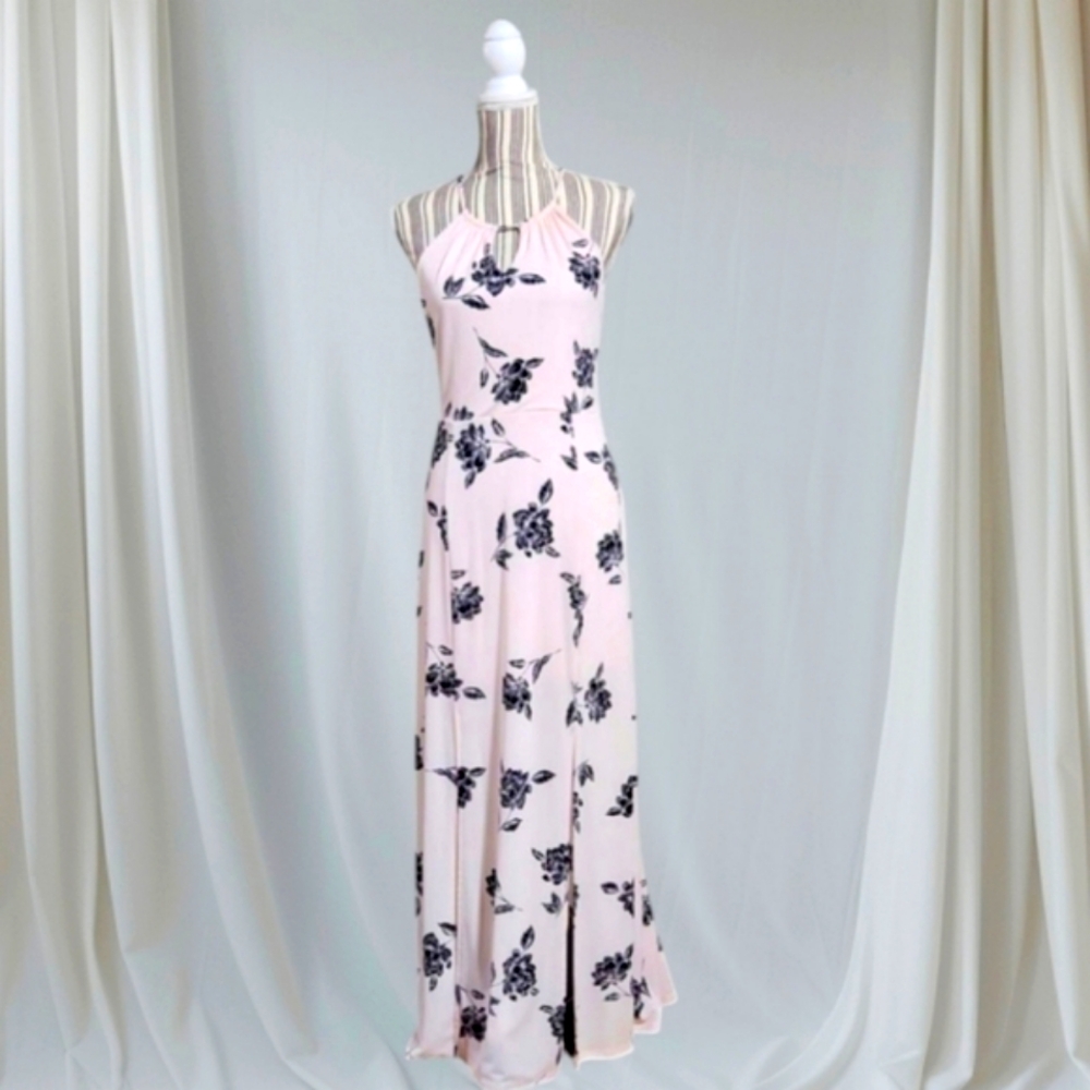 Candies Pale Pink and Black Floral Maxi Dress (M)